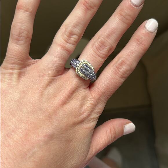 💜 Elegant Silver Buckle Ring – Purple & Clear Crystals | Size 6.5 💜 - Picture 2 of 3
